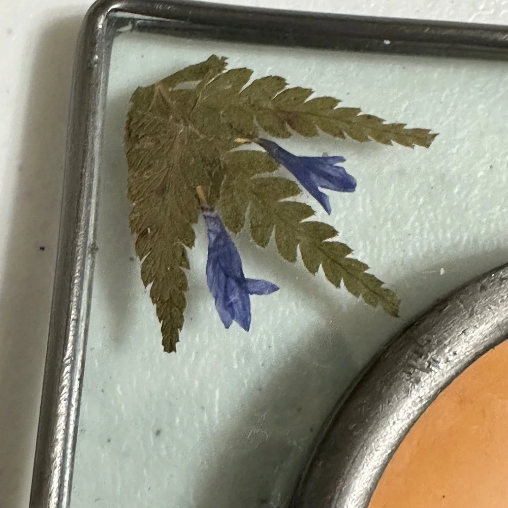 Pressed Flower Glass Solder Metal Frame Botanical Boho Tabletop Decor Silver
